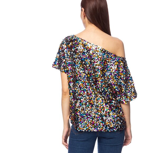 Anna-Kaci Women's Glam Off-Shoulder Multi-Colored Sequin Top Size XL - Picture 3 of 14